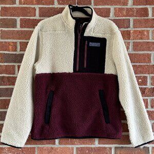 Vineyard Vines Supersheep Sherpa Fleece S Cream Burgundy Colorblock